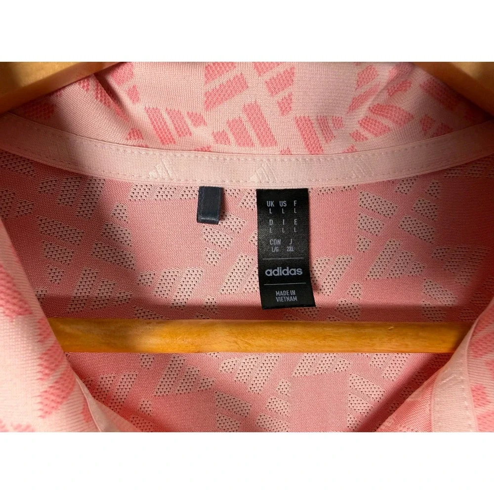 Adidas Mens Large Pink Palmetto Amateur Golf Polo Shirt Geometric Print Logo